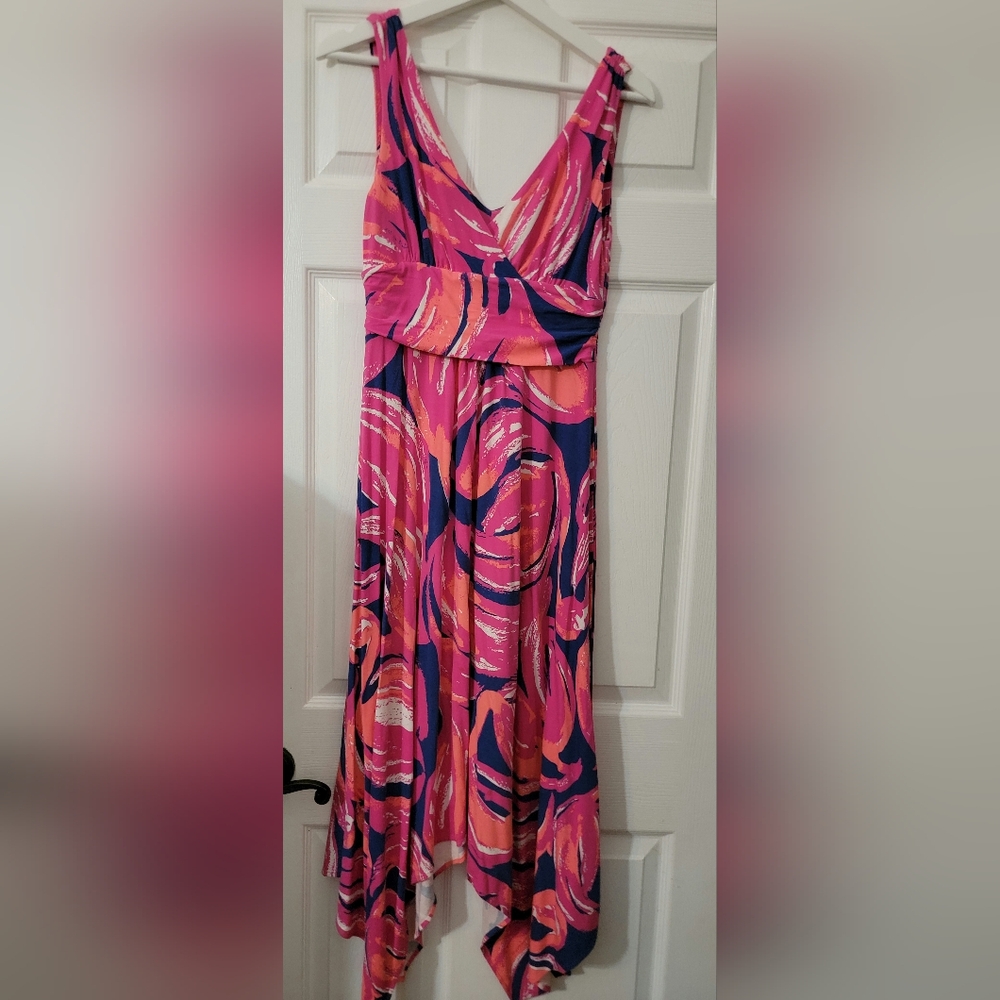 Vibrant Pink and Navy Strapless Dress